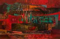 "Untitled (abstract landscape)" by Robert Preusser, Oil on Board, 1950s