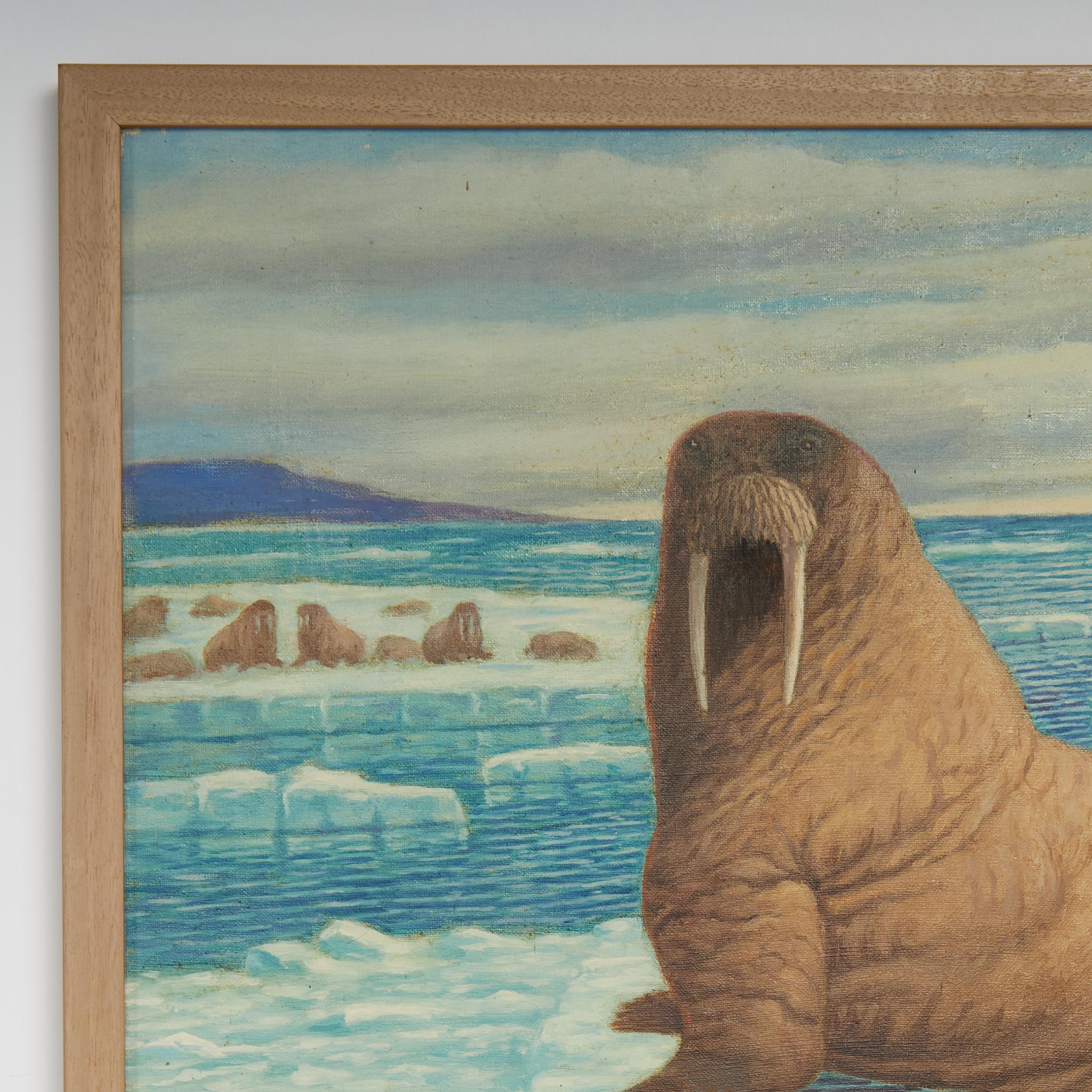 Sporting Art Peinture à l'huile sur toile de Robert Ottokar Lindneux représentant des Walrus dans un cadre arctique en vente