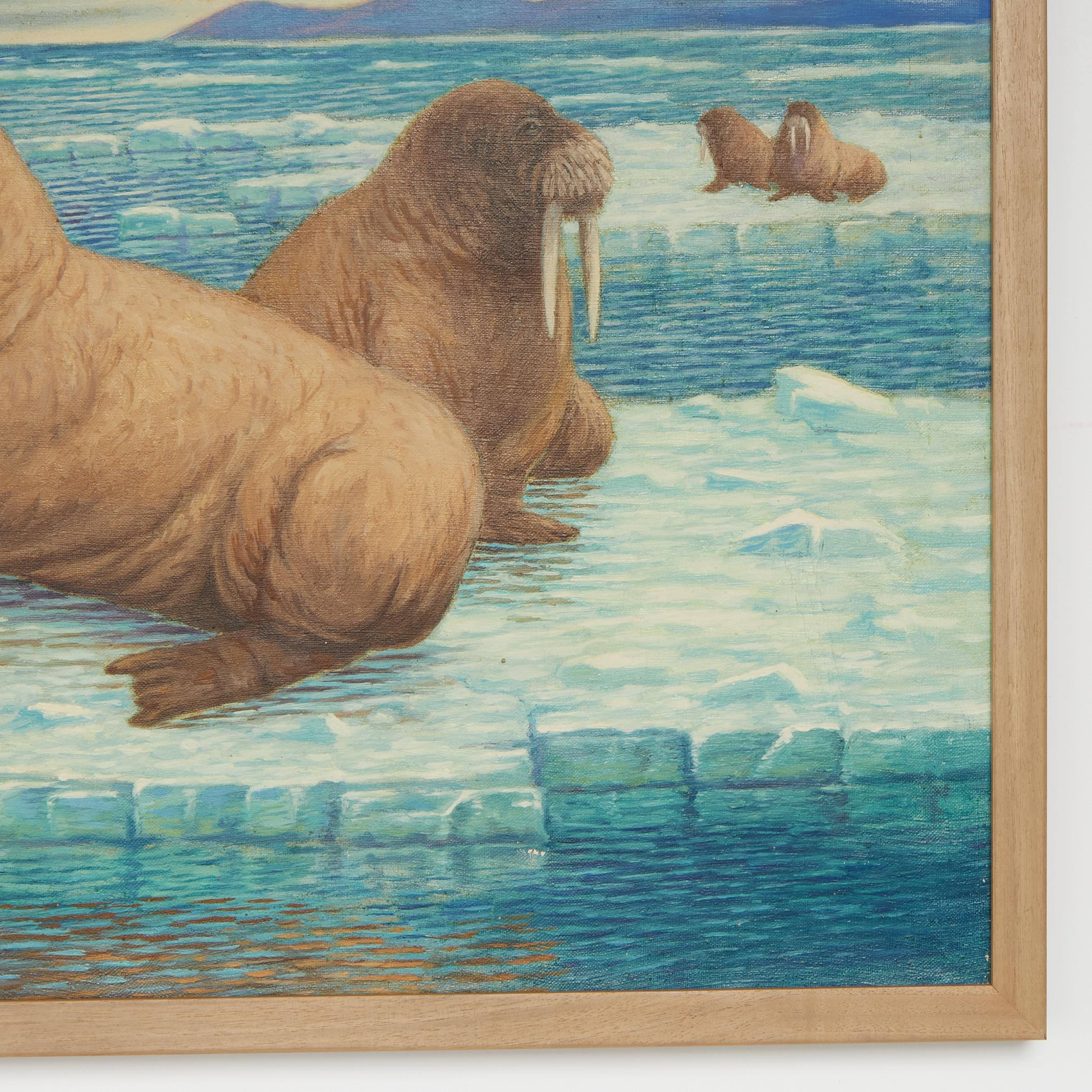 Peinture à l'huile sur toile de Robert Ottokar Lindneux représentant des Walrus dans un cadre arctique Bon état - En vente à Palm Beach, FL