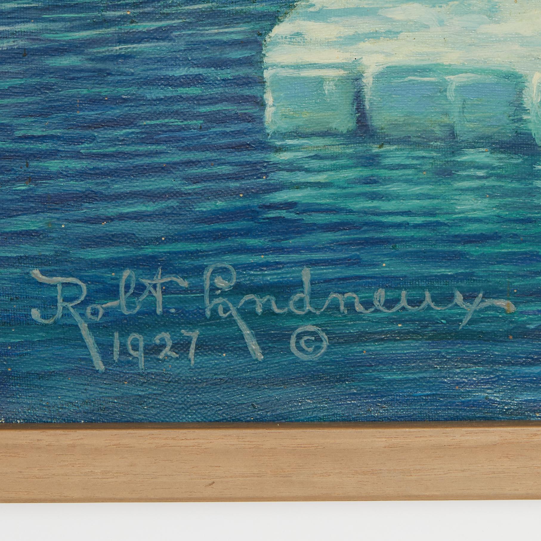 20ième siècle Peinture à l'huile sur toile de Robert Ottokar Lindneux représentant des Walrus dans un cadre arctique en vente