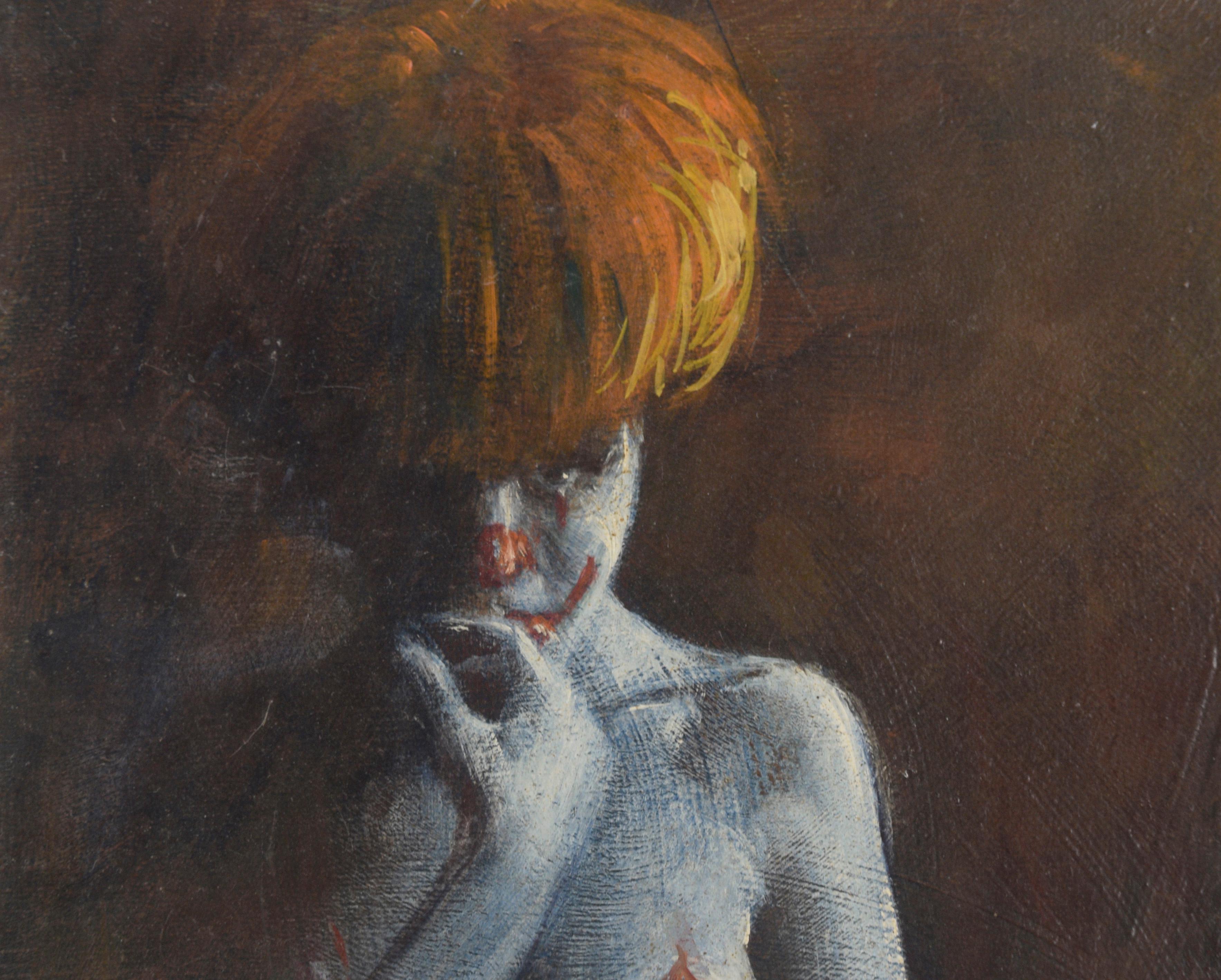 Nude Female Clown Portrait - Painting by Robert Owen