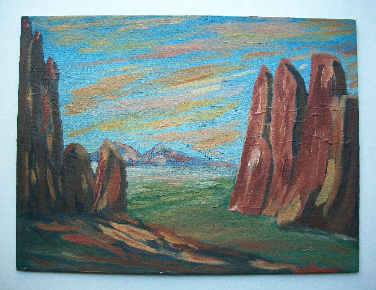 Robert P. Flynn, Vintage Surrealist Landscape, Signed & Dated, circa 1970 In Good Condition For Sale In Chatham, ON