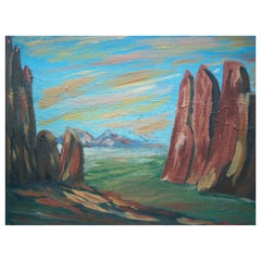 Robert P. Flynn, surrealistische Vintage-Landschaft, signiert und datiert, um 1970