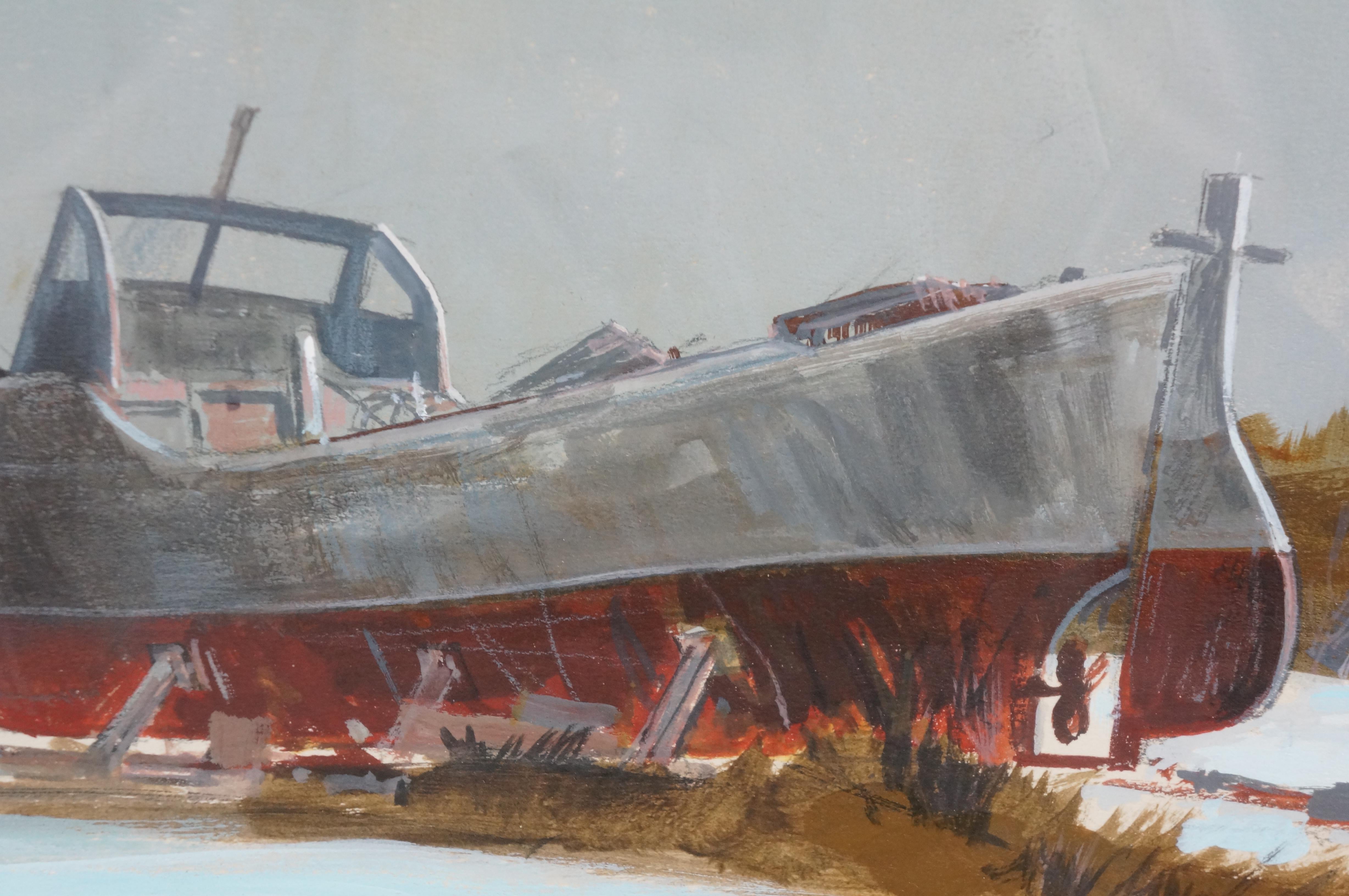 Robert Pailthorpe Vecchio molo di pesca Nautico Rhode Island Paesaggio marino Acquerello 28 in vendita 3