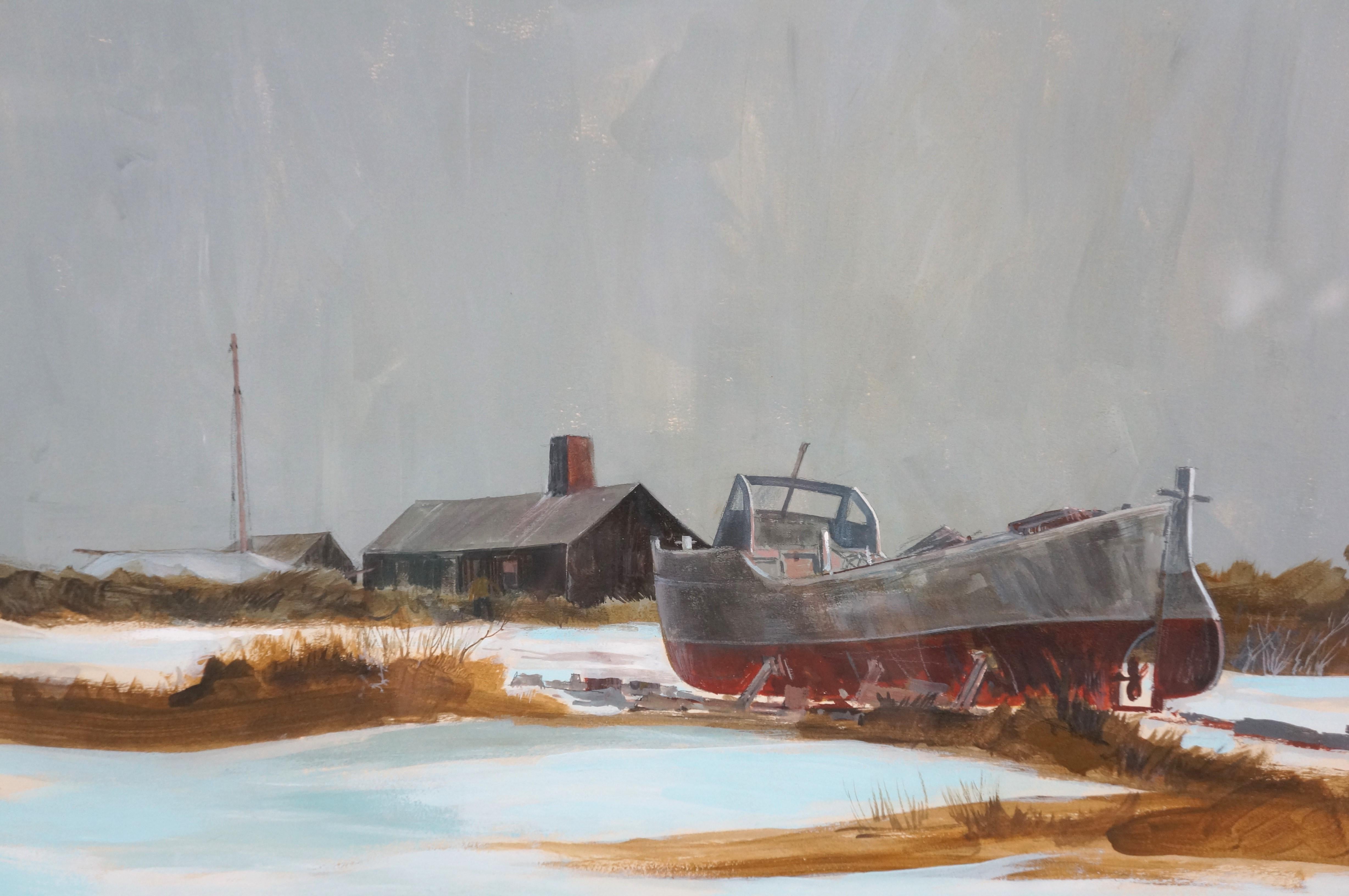 XX secolo Robert Pailthorpe Vecchio molo di pesca Nautico Rhode Island Paesaggio marino Acquerello 28 in vendita