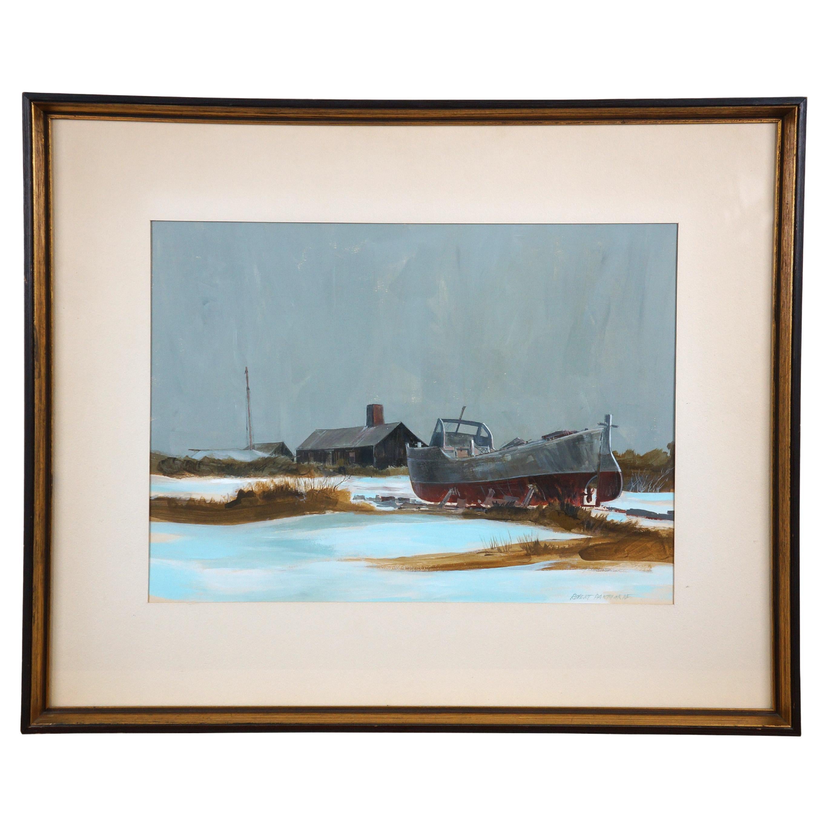 Robert Pailthorpe Old Fishing Wharf Nautical Rhode Island Seascape Watercolor 28