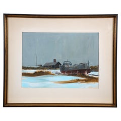 Robert Pailthorpe Old Fishing Wharf Nautical Rhode Island Seascape Watercolor 28