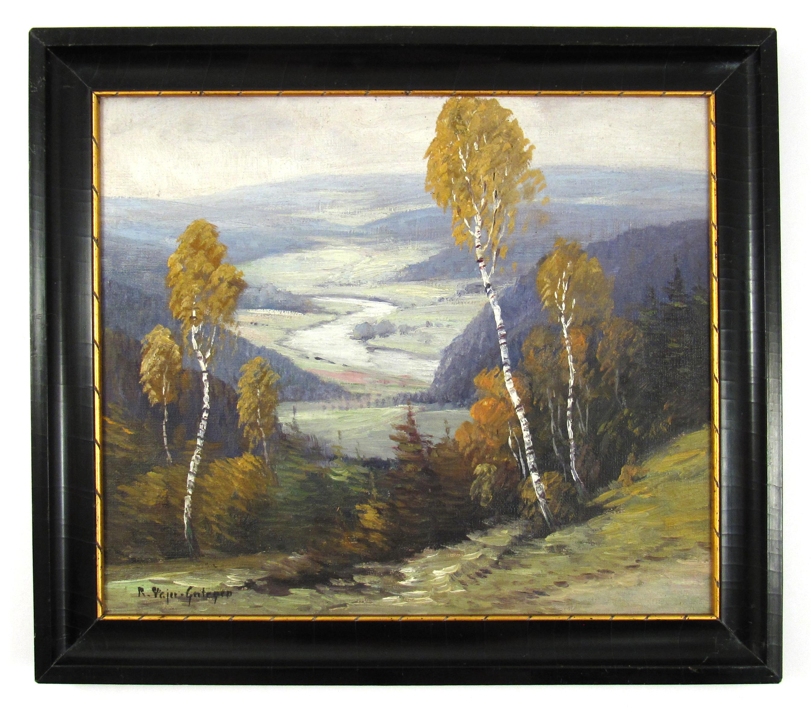 Robert Pajer - Gartegen (1886-1944) Peinture de paysage de la rivière Donau Autriche 1924 - Painting de Robert PAJER-GARTEGEN