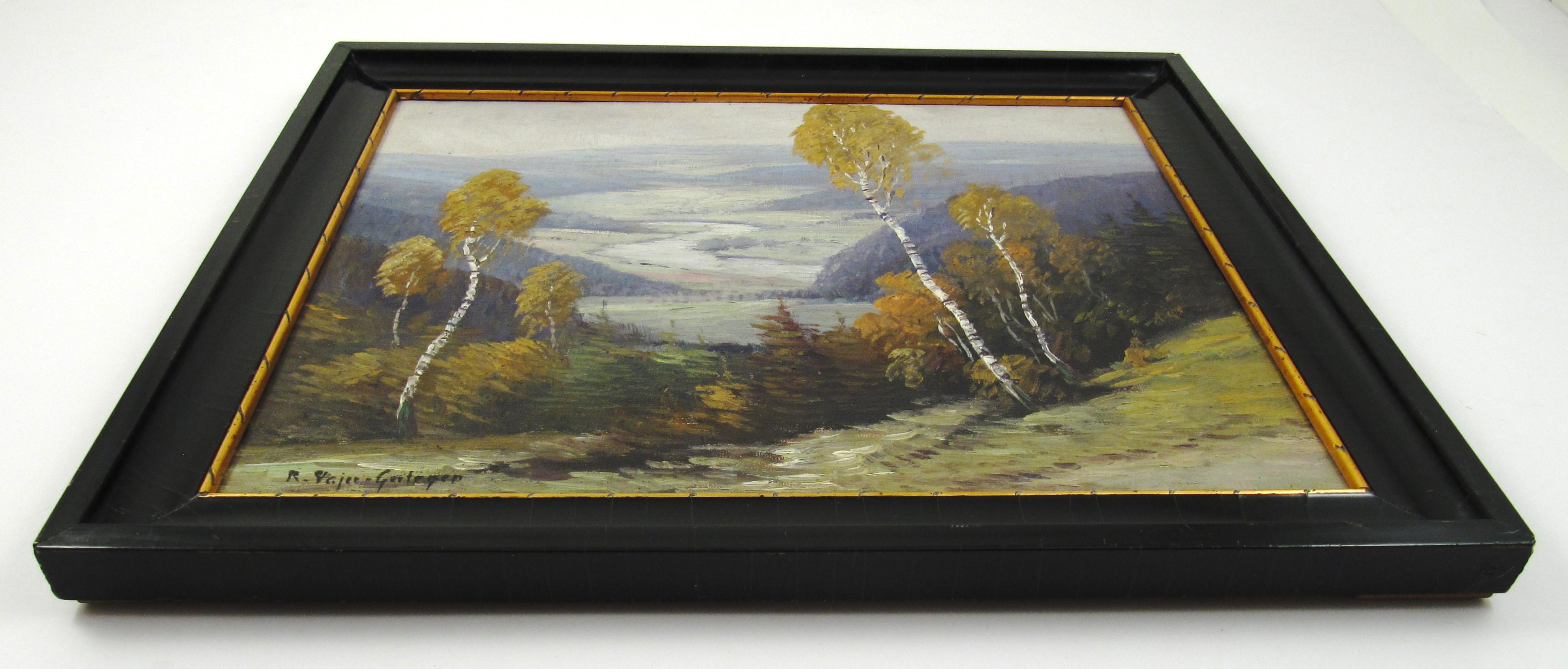 Robert Pajer - Gartegen (1886-1944) Paesaggio sul fiume Donau Austria 1924 - Landscape Painting Marrone di Robert PAJER-GARTEGEN