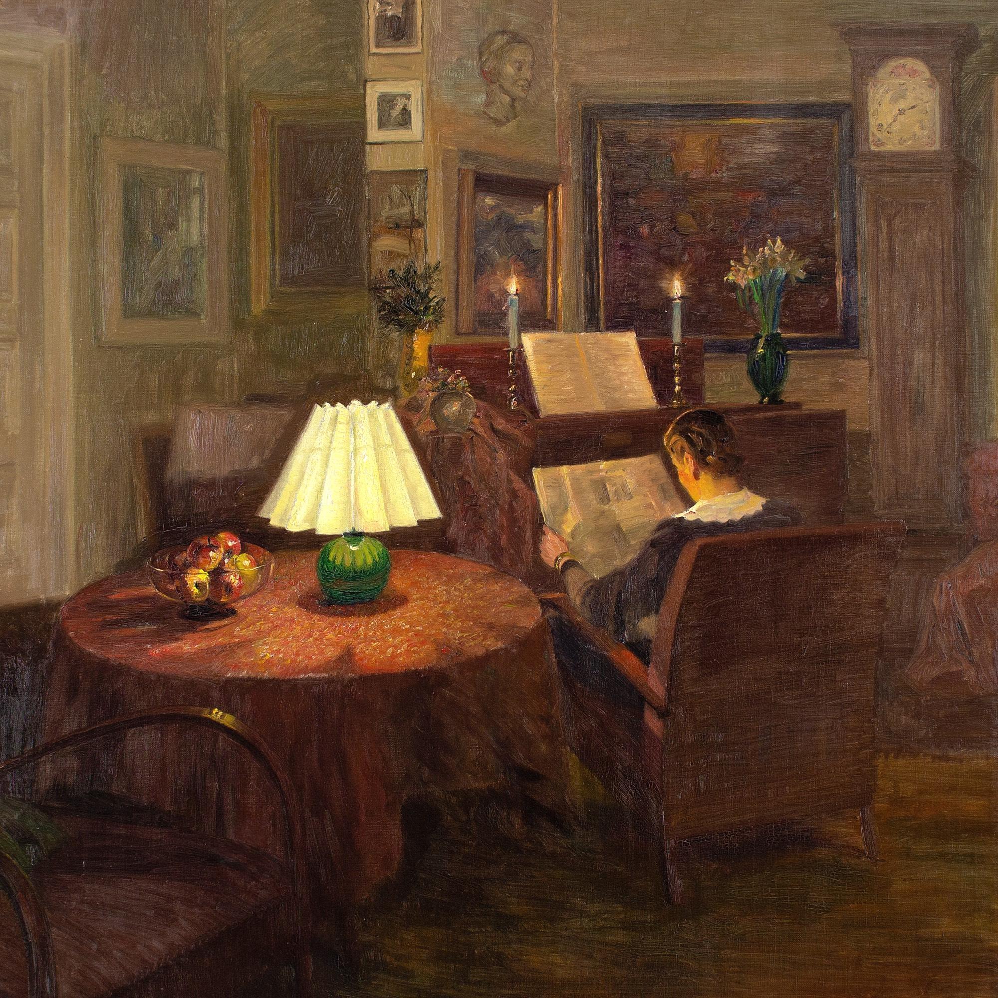 Robert Panitzsch, Candlelit Interior With Woman Reading 4
