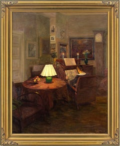 Robert Panitzsch, Candlelit Interior With Woman Reading