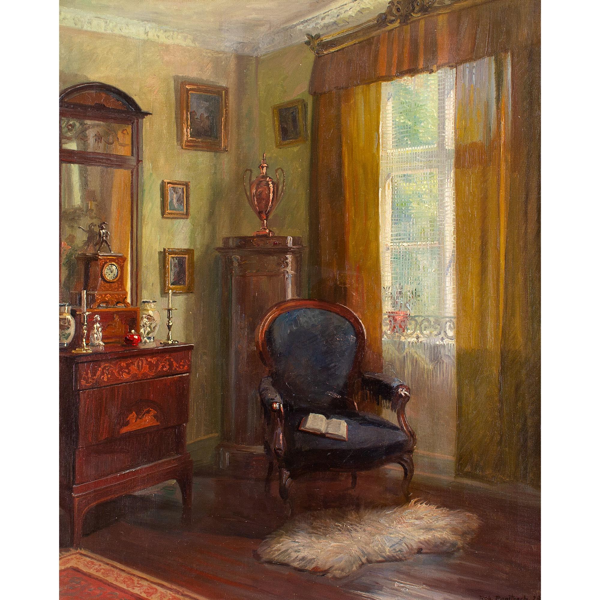Robert Panitzsch, Interior With Armchair & Window, Oil Painting For Sale 1