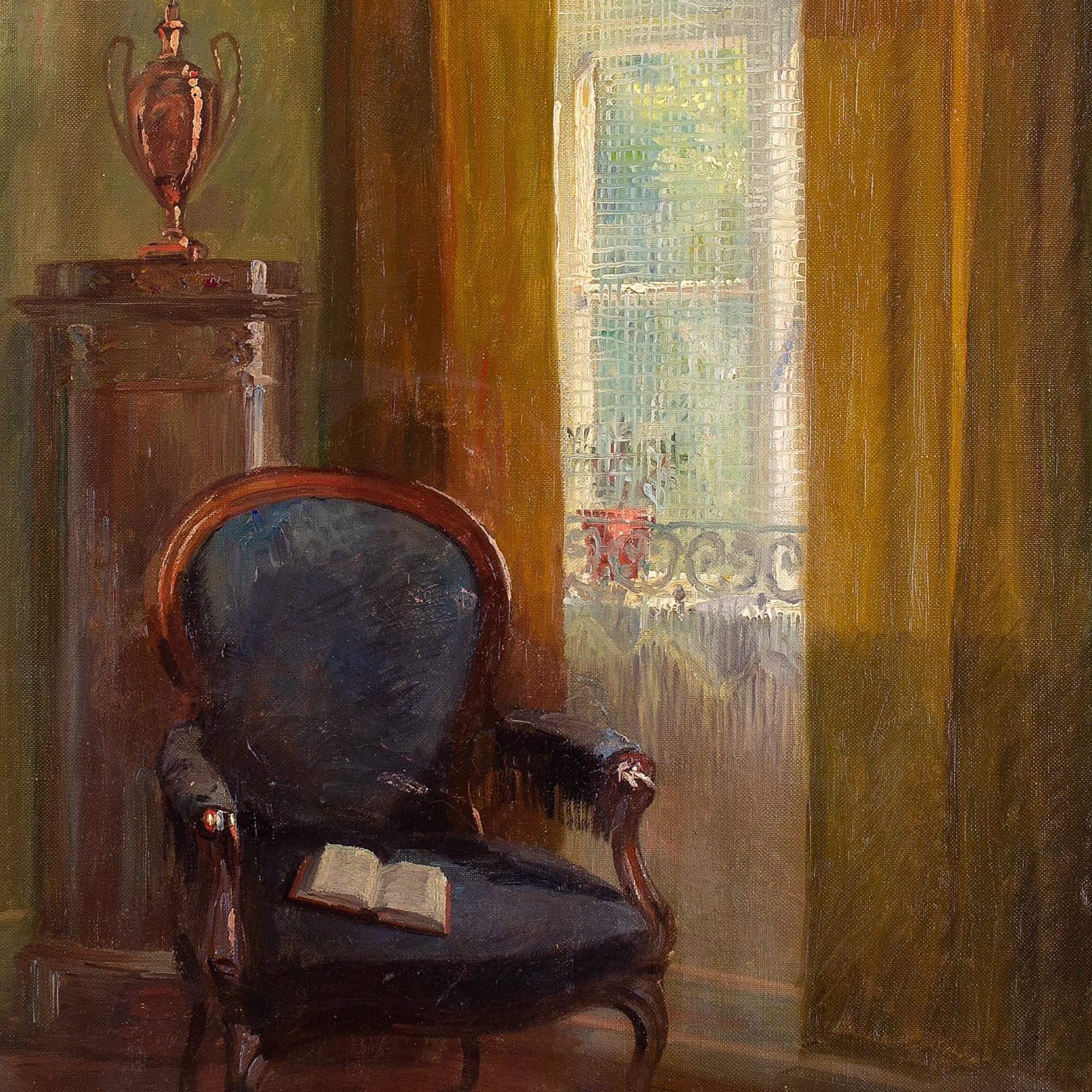 Robert Panitzsch, Interior With Armchair & Window, Oil Painting For Sale 7