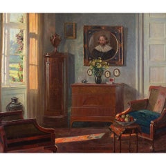 Robert Panitzsch, Interior With Old Master Portrait, Oil Painting