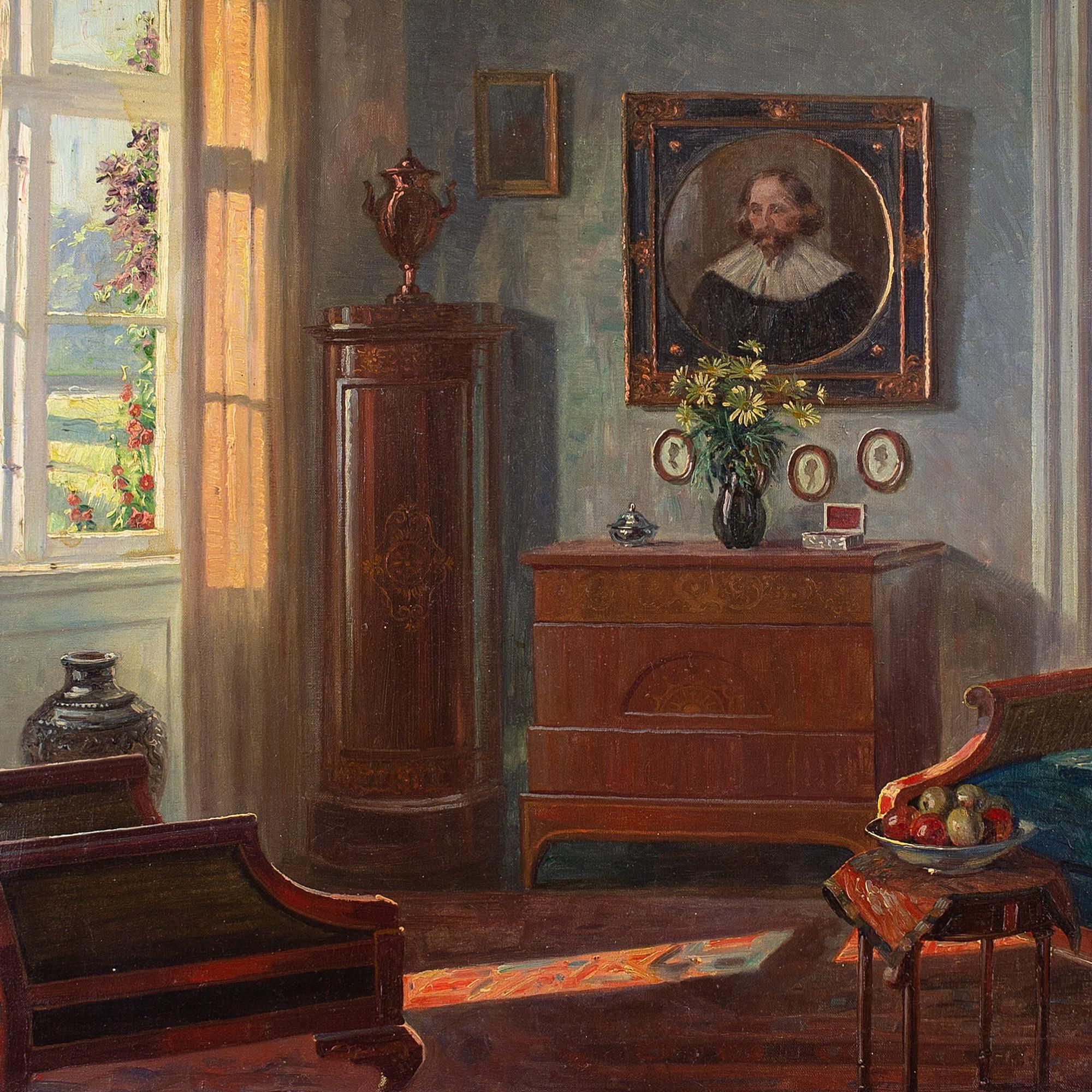 Robert Panitzsch, Interior With Old Master Portrait, Oil Painting 2