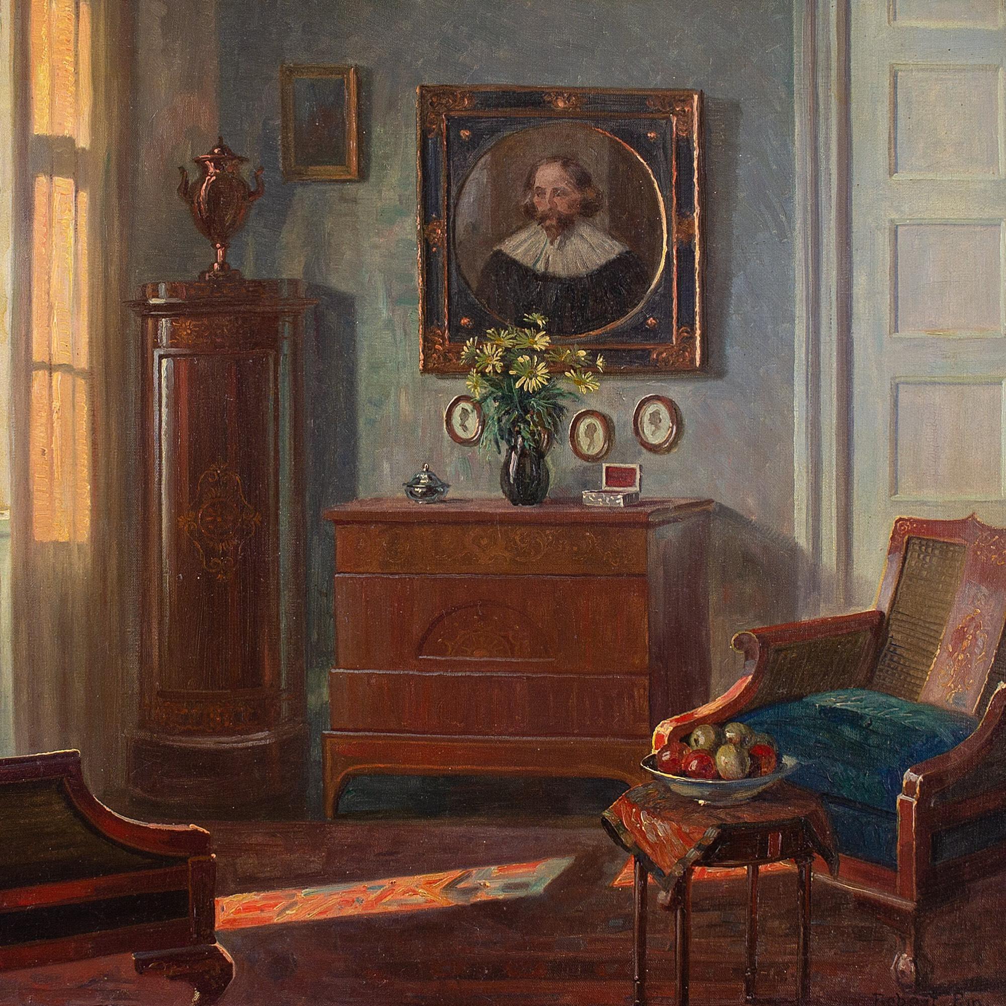 Robert Panitzsch, Interior With Old Master Portrait, Oil Painting 3