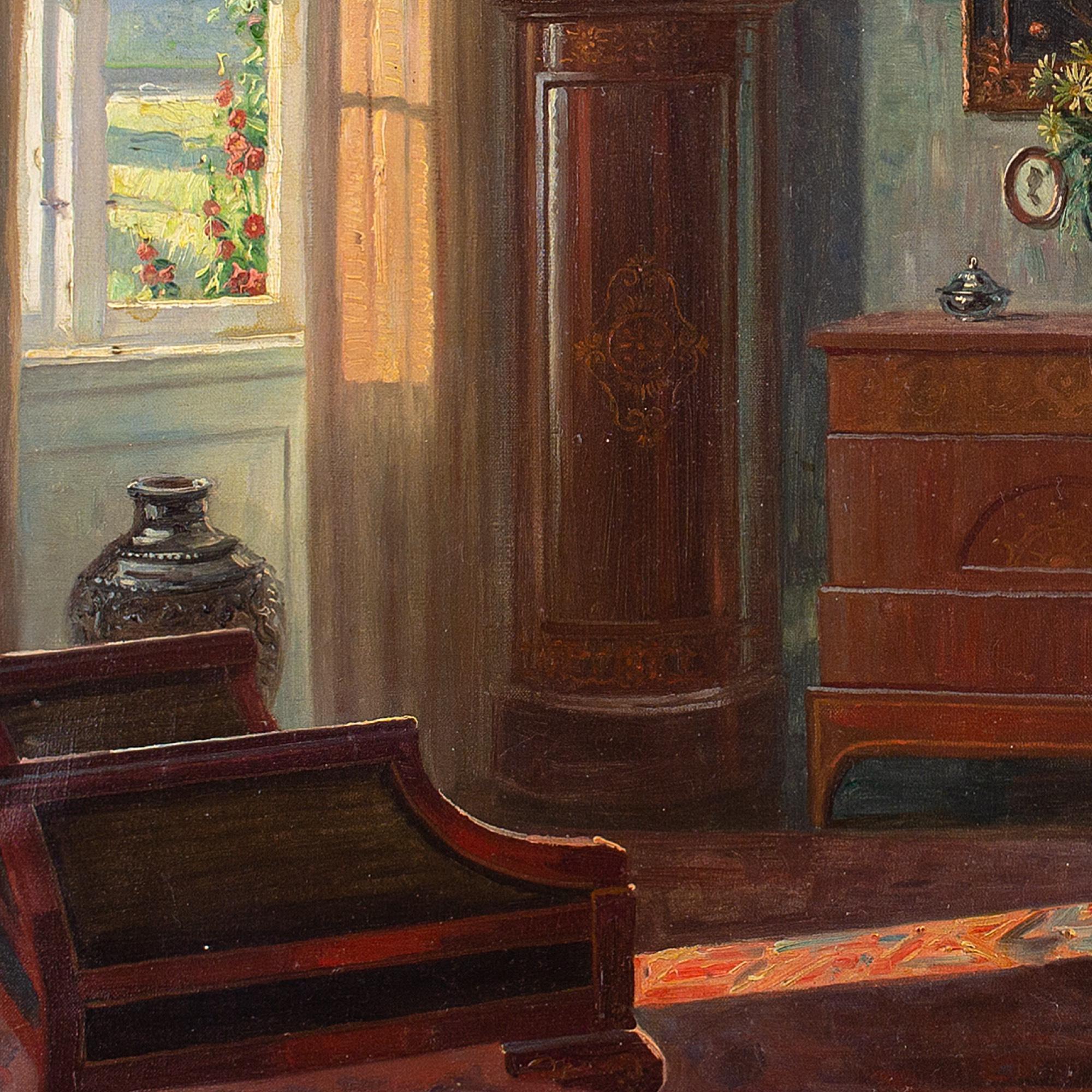 Robert Panitzsch, Interior With Old Master Portrait, Oil Painting 5