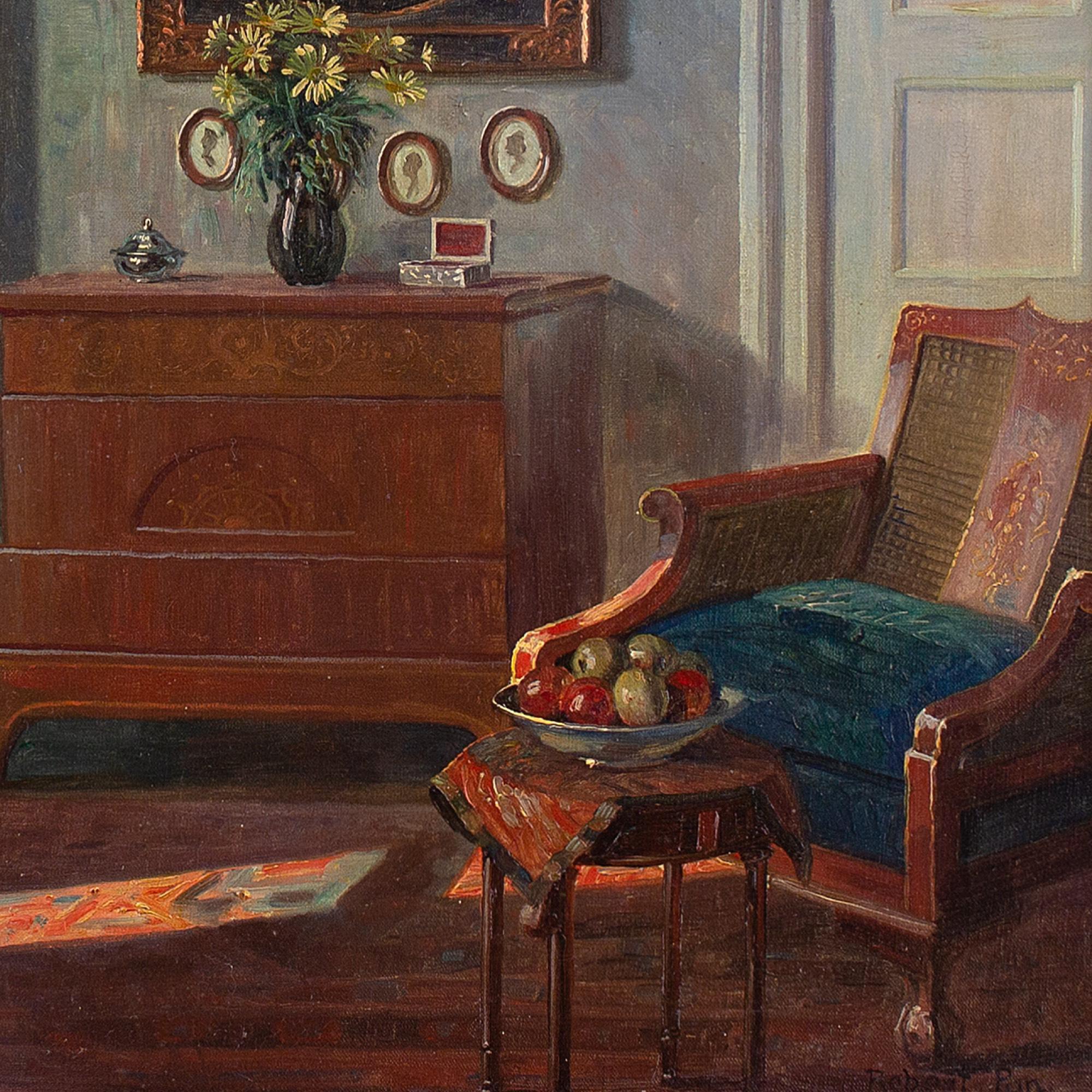 Robert Panitzsch, Interior With Old Master Portrait, Oil Painting 6