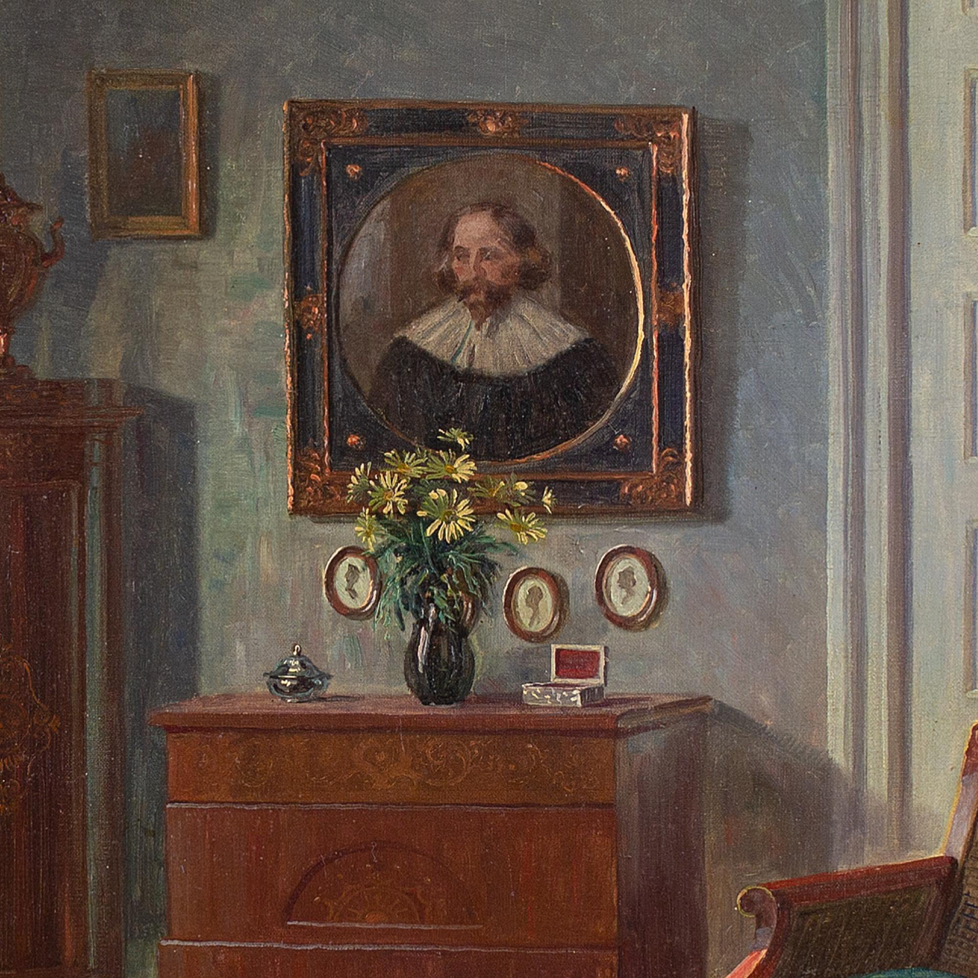 Robert Panitzsch, Interior With Old Master Portrait, Oil Painting 7