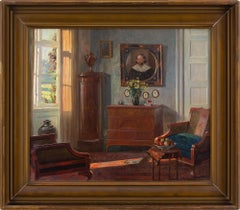 Robert Panitzsch, Interior With Old Master Portrait, Oil Painting