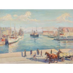 Robert Panitzsch, Port Of Copenhagen, Oil Painting