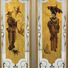 Robert Pansart Églomisé Glass Mirror Wall-Mounted Panels Set, Asian Character