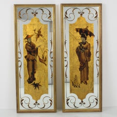 Robert Pansart Pair of Neoclassic Églomisé Mirrors Panels, circa 1940