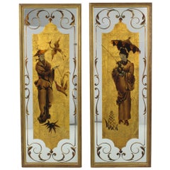 Robert Pansart Pair of Neoclassic Églomisé Mirrors Panels, circa 1940
