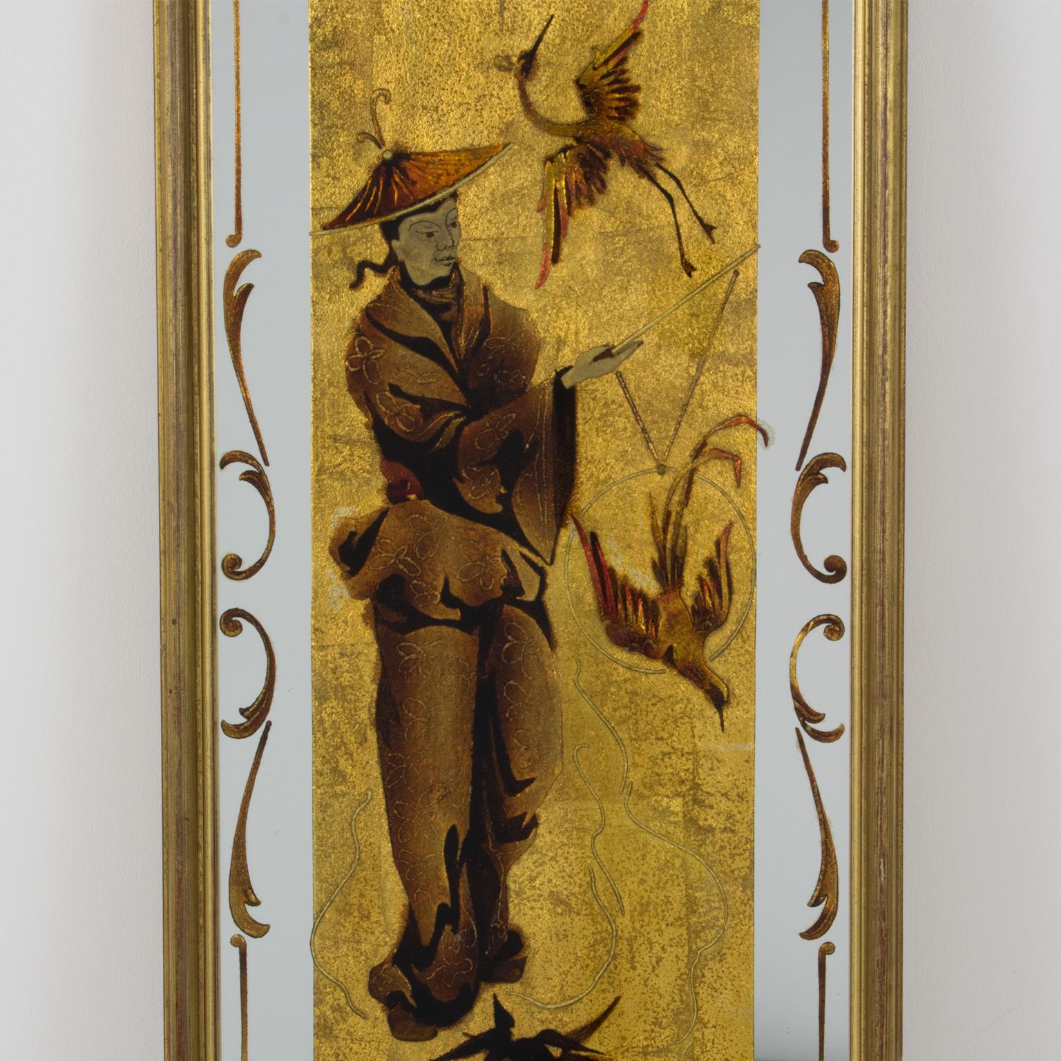 Metà XX secolo Robert Pansart Rara coppia di specchiere neoclassiche Églomisé, circa 1940 in vendita