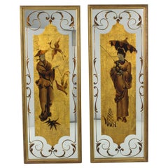 Robert Pansart Rare Pair of Neoclassic Églomisé Mirrors Panels, circa 1940