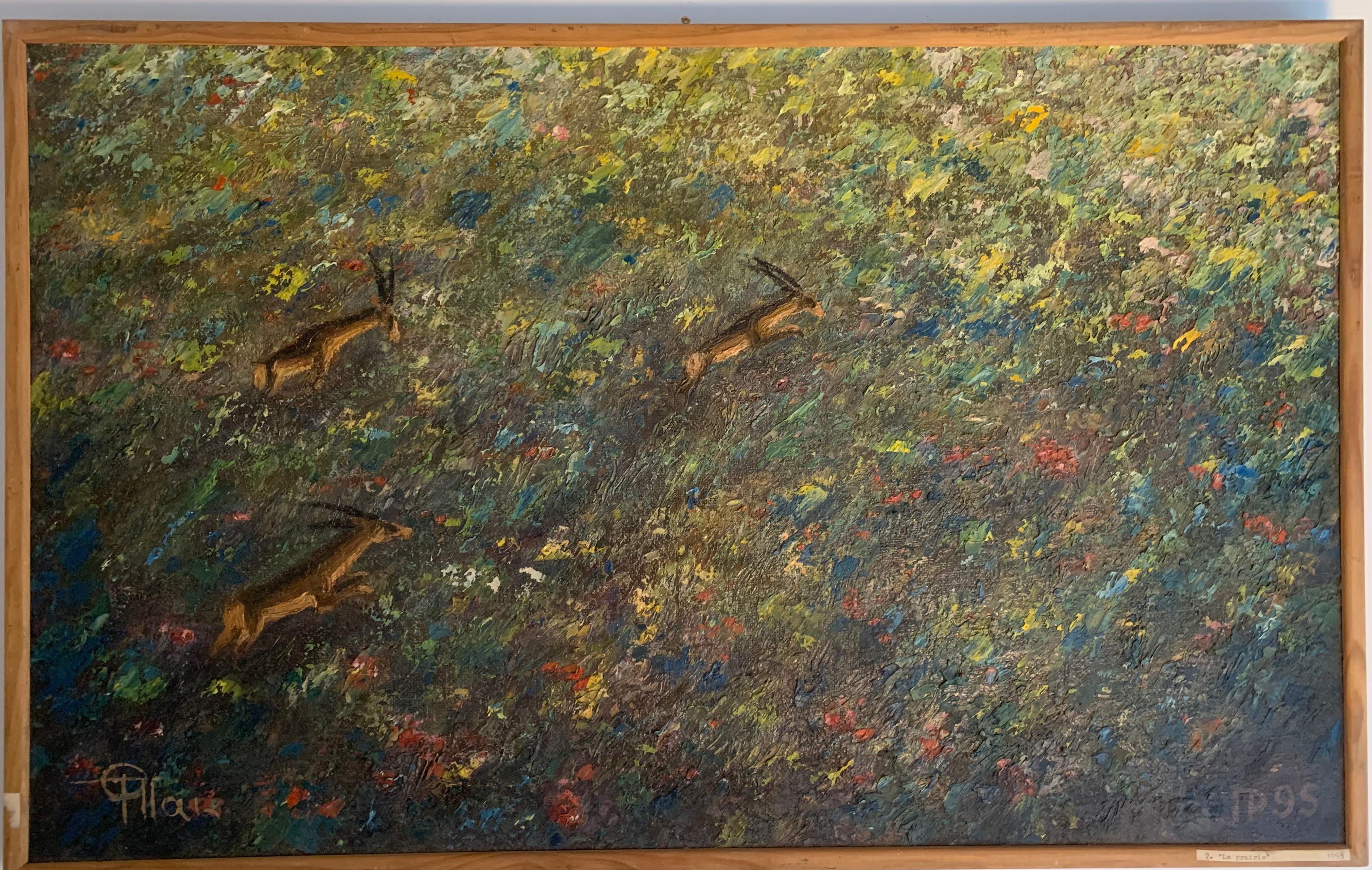 Naif painting by Armenian Moscow Artist.  “Prairies“. 1995. 1