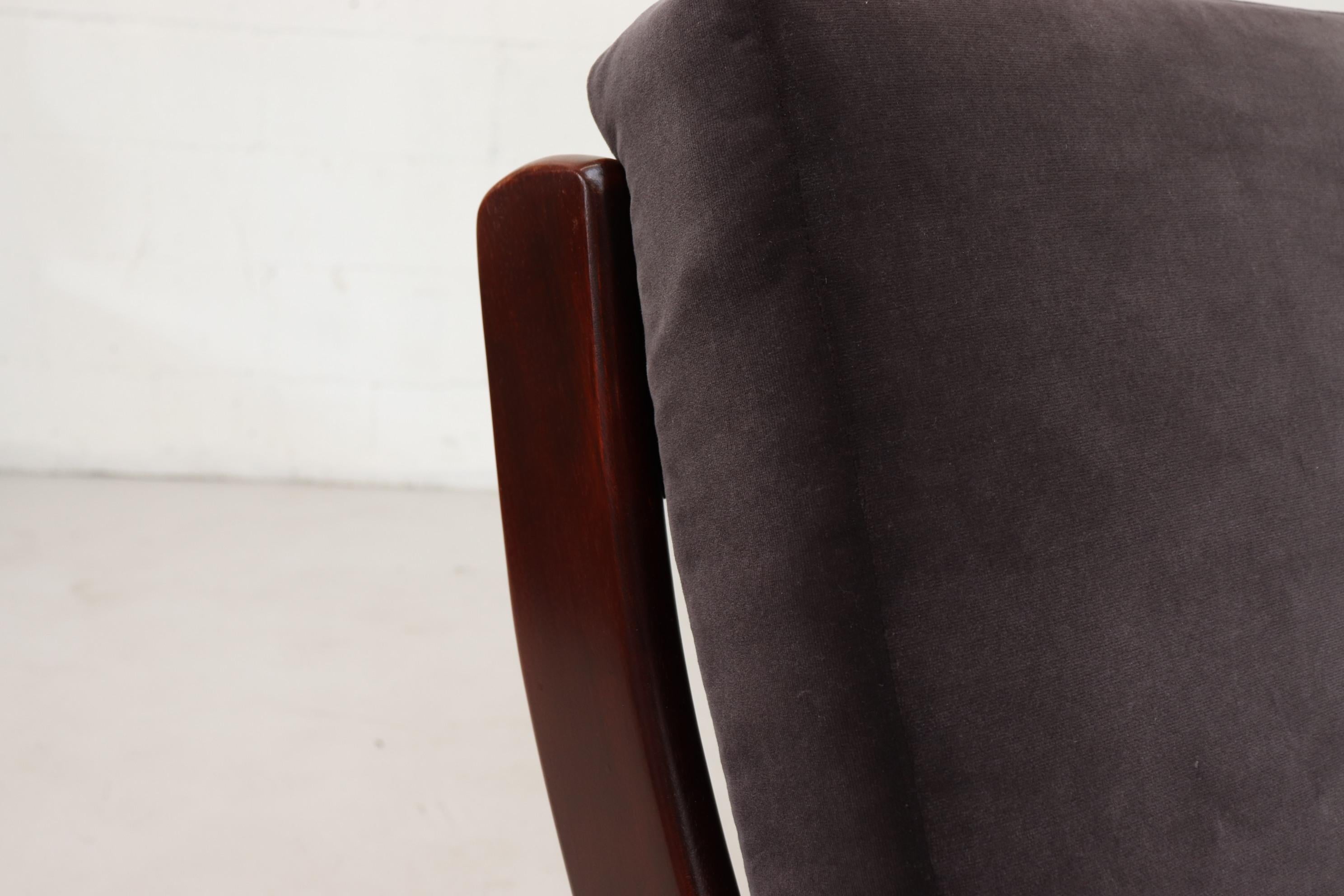 Robert Parry Three Seat Grey Velvet Sofa w/ Wood & Chrome Frame for Gelderland For Sale 6