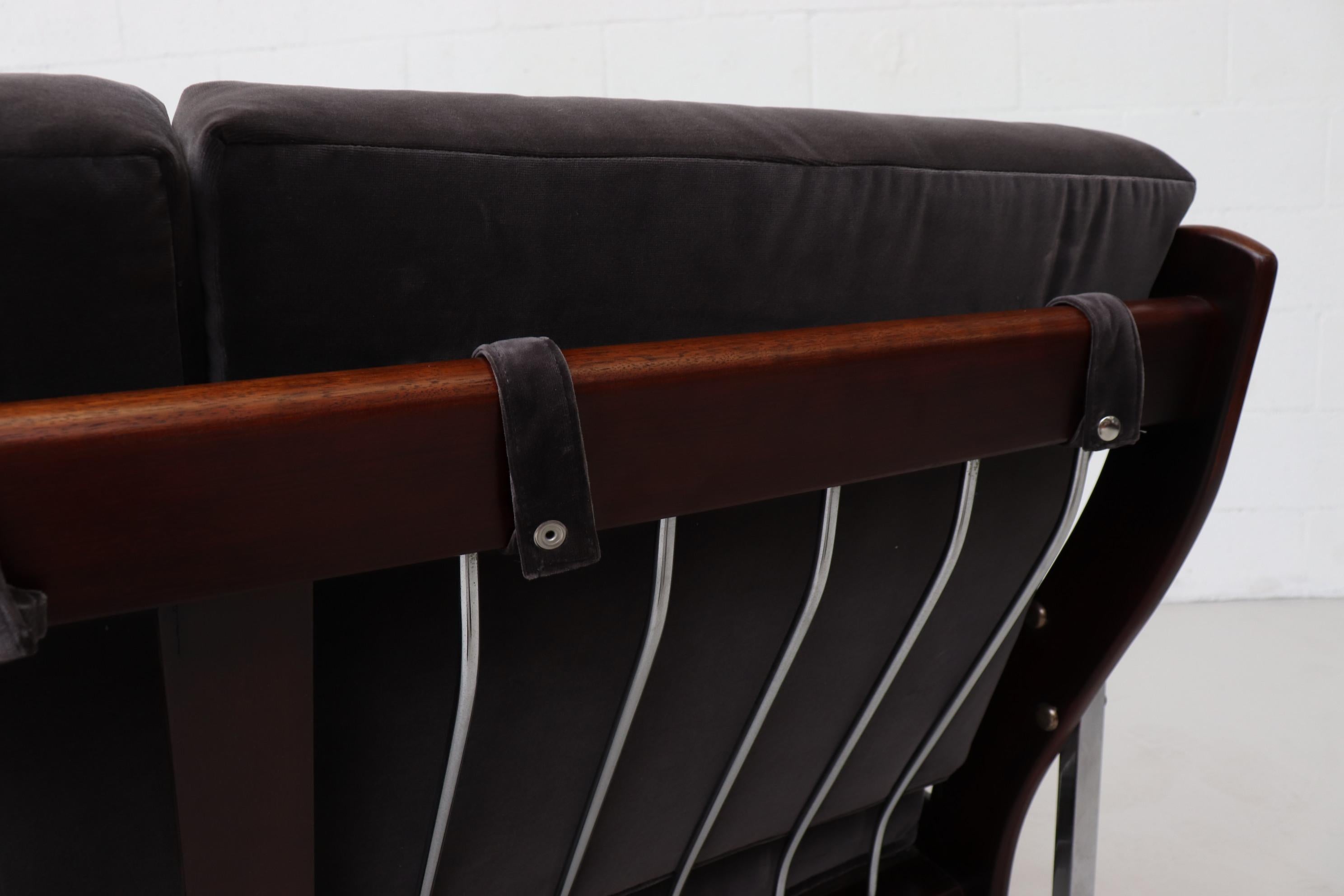 Robert Parry Three Seat Grey Velvet Sofa w/ Wood & Chrome Frame for Gelderland For Sale 1