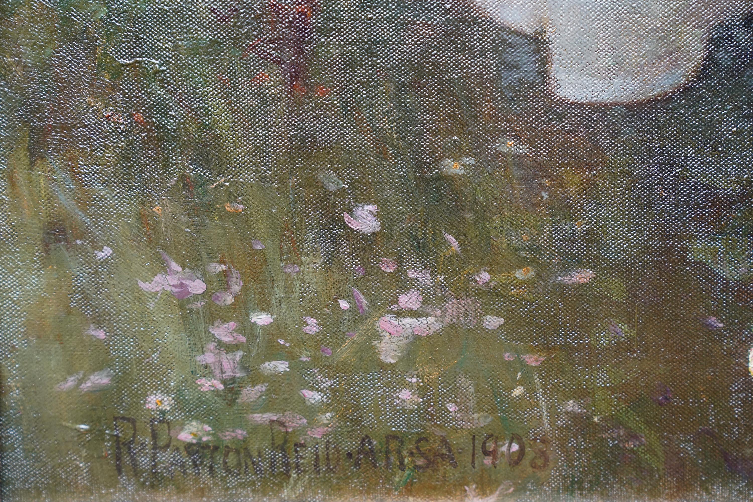 Portrait of a Lady with Roses - Scottish Edwardian exh art portrait oil painting 3