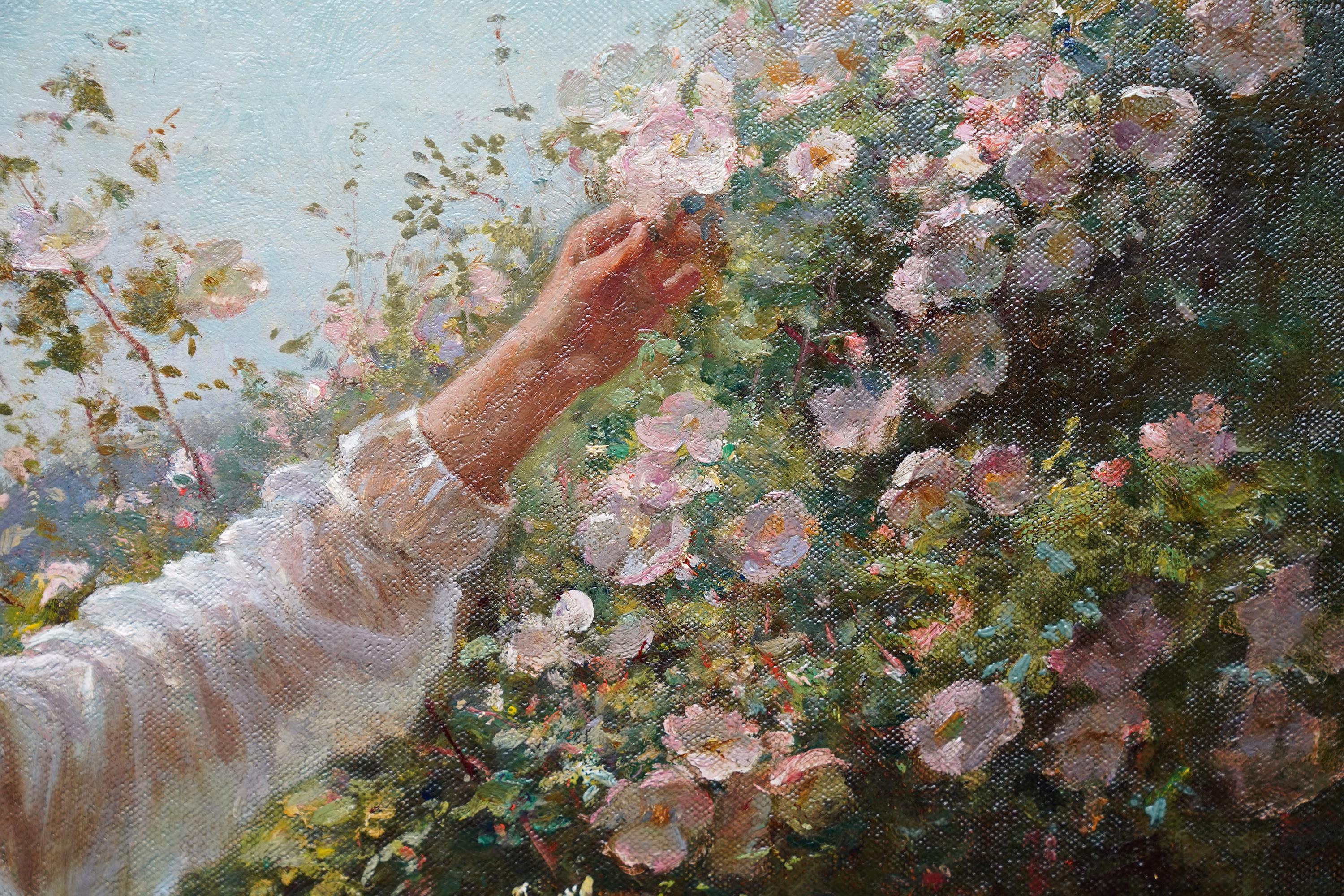 Portrait of a Lady with Roses - Scottish Edwardian exh art portrait oil painting 1