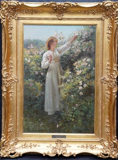 Portrait of a Lady with Roses - Scottish Edwardian exh art portrait oil painting