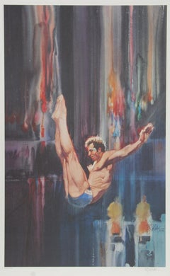 « Diving », tiré de la série « Visions of Gold » : lithographie d'art sportif signée par Robert Peak