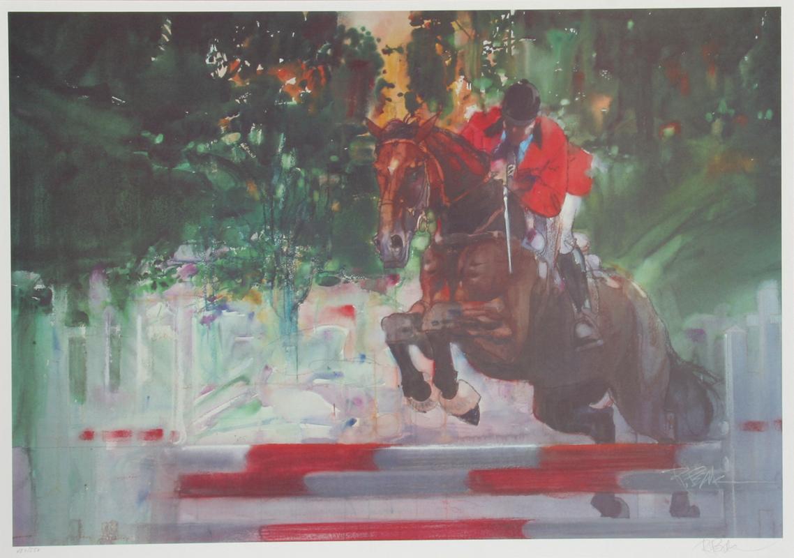Horse Jumping from Visions of Gold, Signed Sports Art Lithograph by Robert Peak