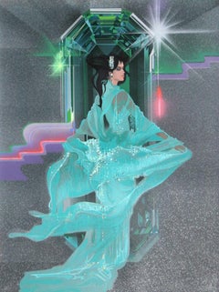 Lady in Aqua, Signed and Embossed Pop Art Lithograph by Robert Peak