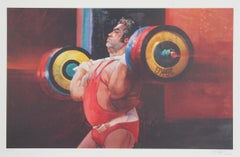 « Weightlifting » (Haltérophilie), tirage lithographique d'art sportif signé par Robert Peak, issu de la série « Visions of Gold »
