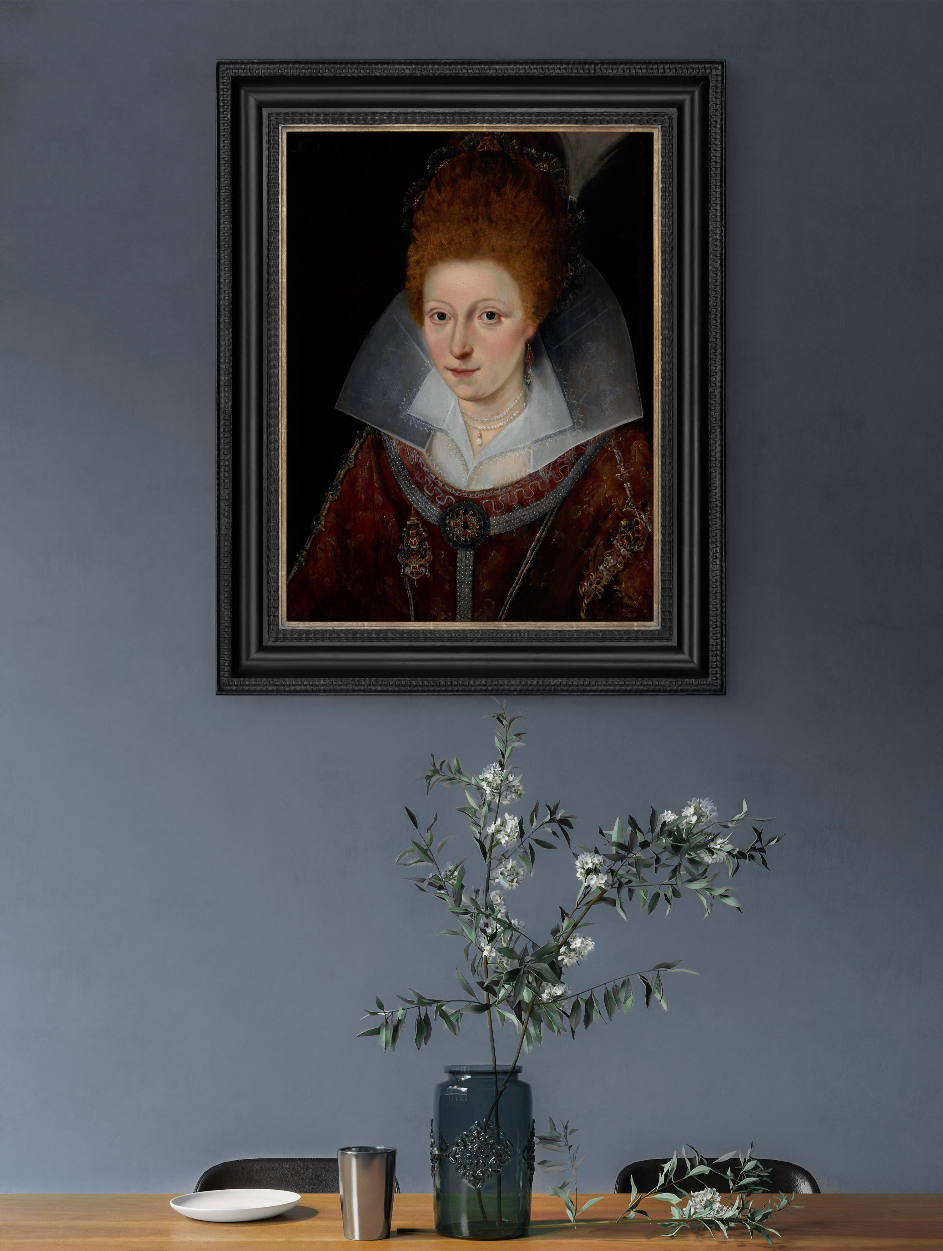Portrait of Princess Elizabeth, later Queen of Bohemia, dated 1606, Oil on panel - Painting by Robert Peake the Elder