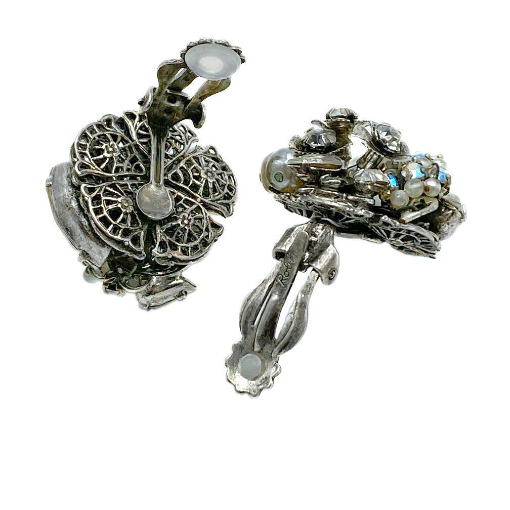 Art Nouveau Robert Pearl & Rhinestone Clip-on Earrings For Sale