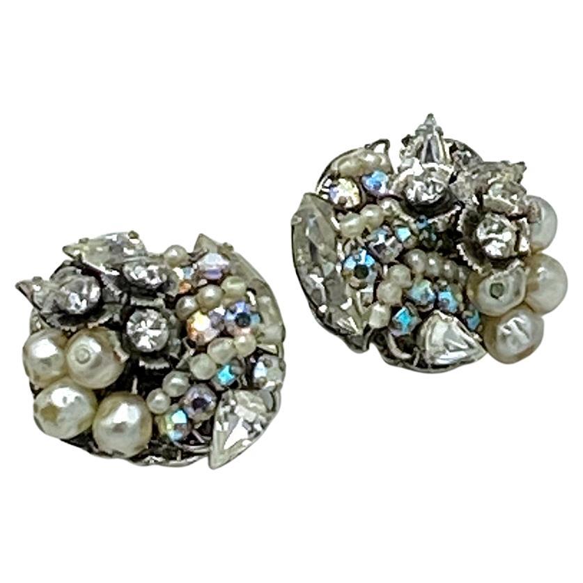 Robert Pearl & Rhinestone Clip-on Earrings