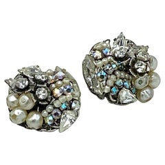 Vintage Robert Pearl & Rhinestone Clip-on Earrings