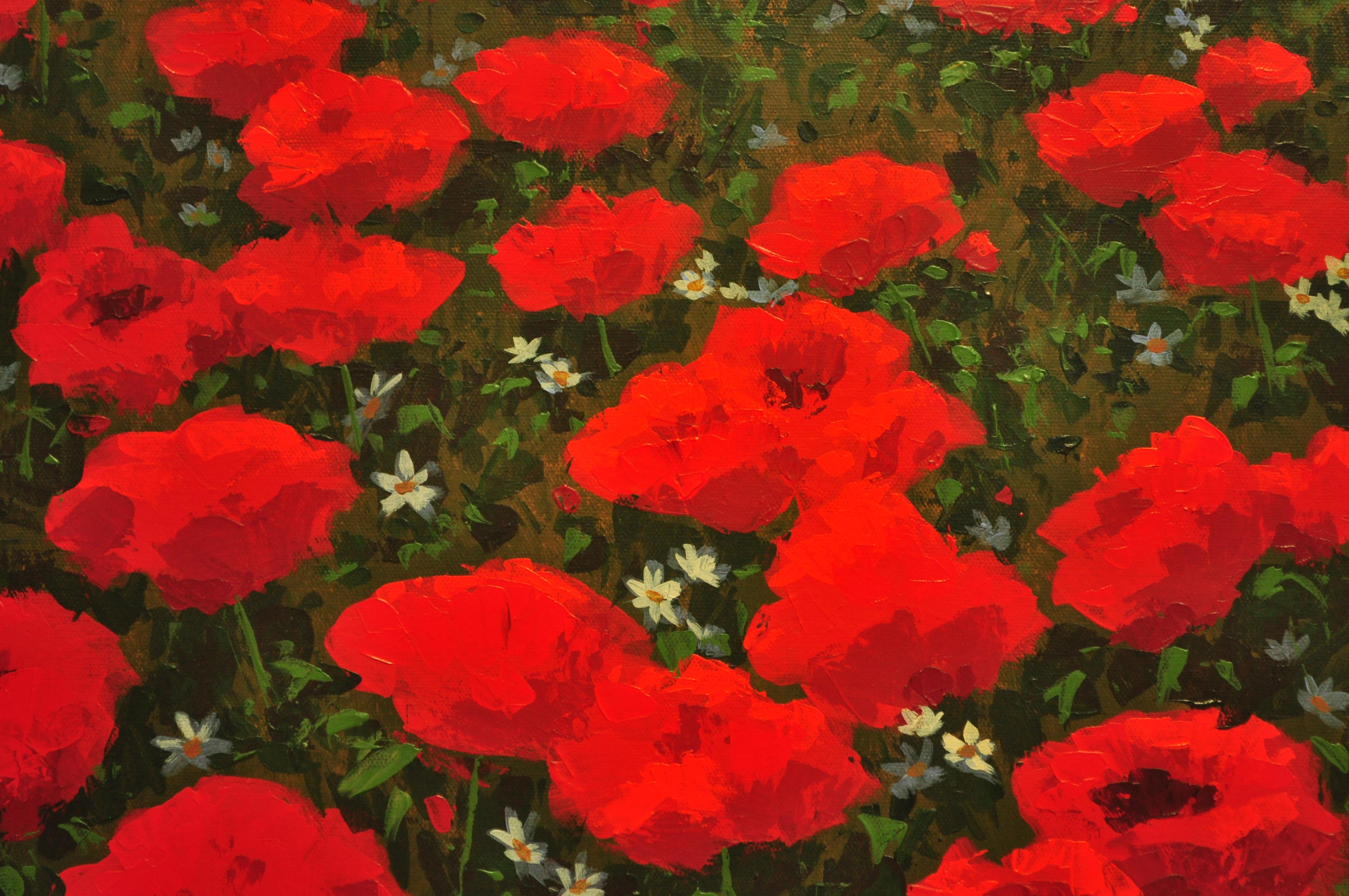 <p>Artist Comments<br />Red poppies are the most brilliant flowers that I can think of. They are wonderful to paint. I can imagine myself walking through this field and enjoying the late afternoon.</p><br /><p>About the Artist<br />After painting