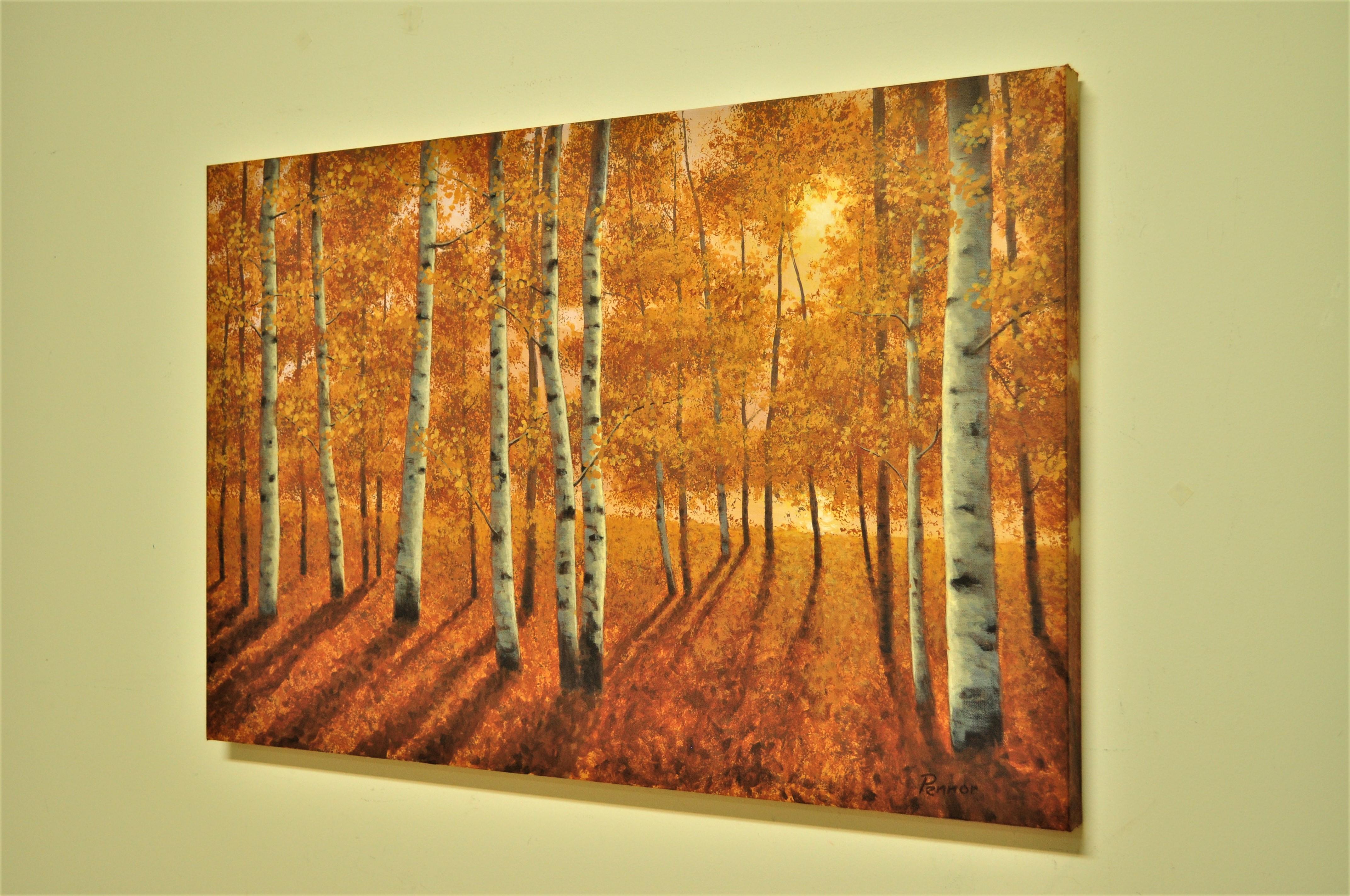 Gold Aspens, Original Painting - Brown Landscape Painting by Robert Pennor