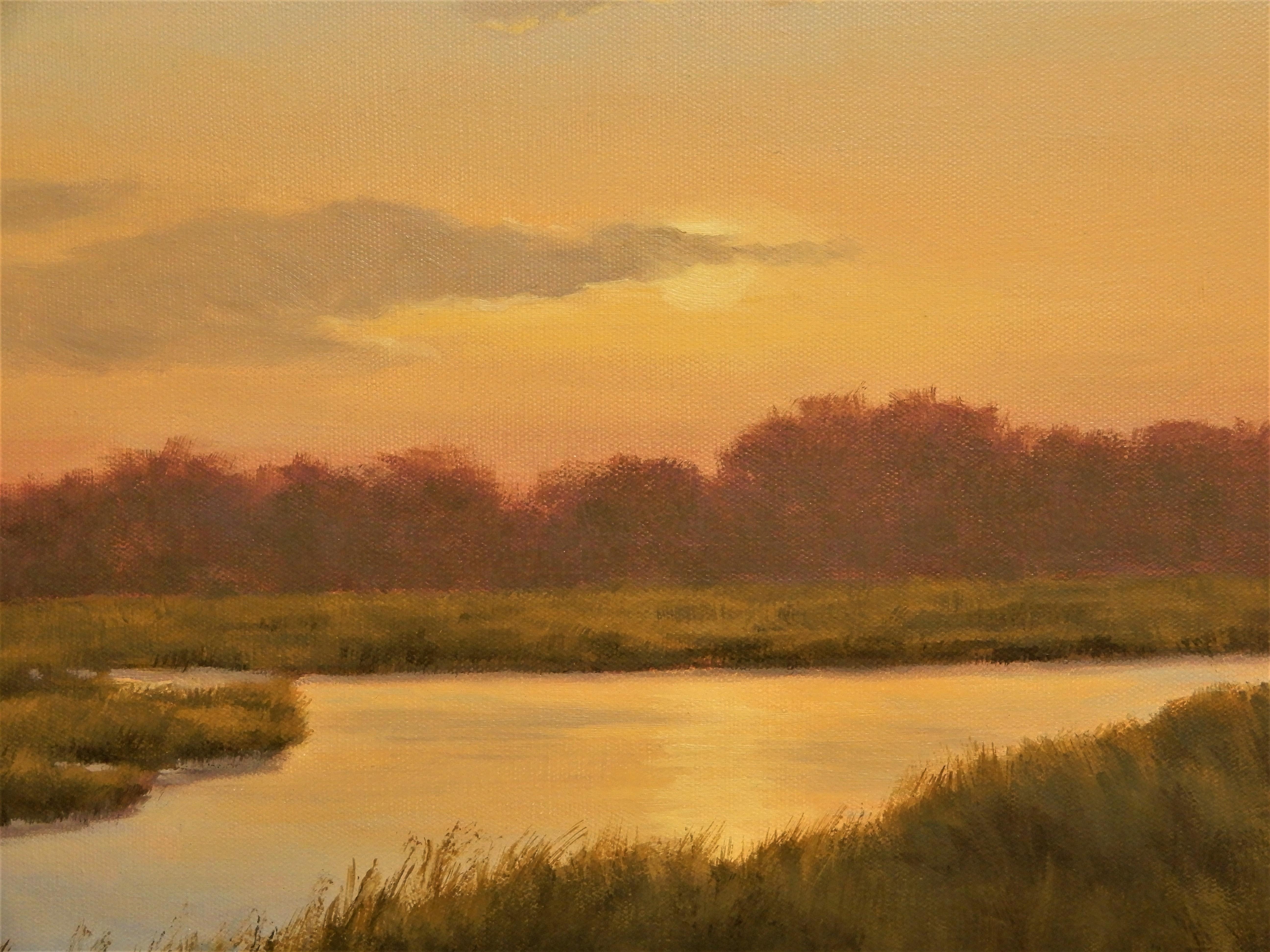 Sunset River, Oil Painting - Brown Landscape Painting by Robert Pennor