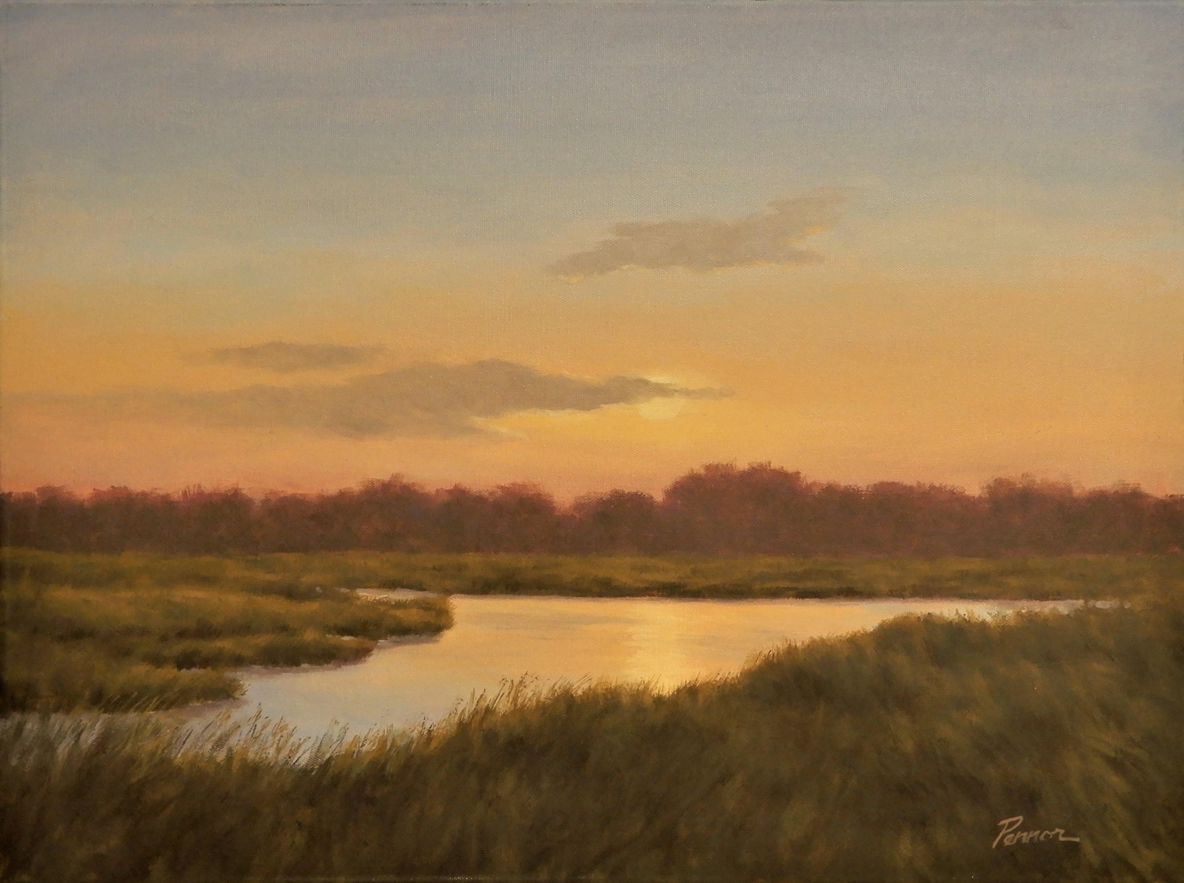 Robert Pennor Landscape Painting - Sunset River, Oil Painting