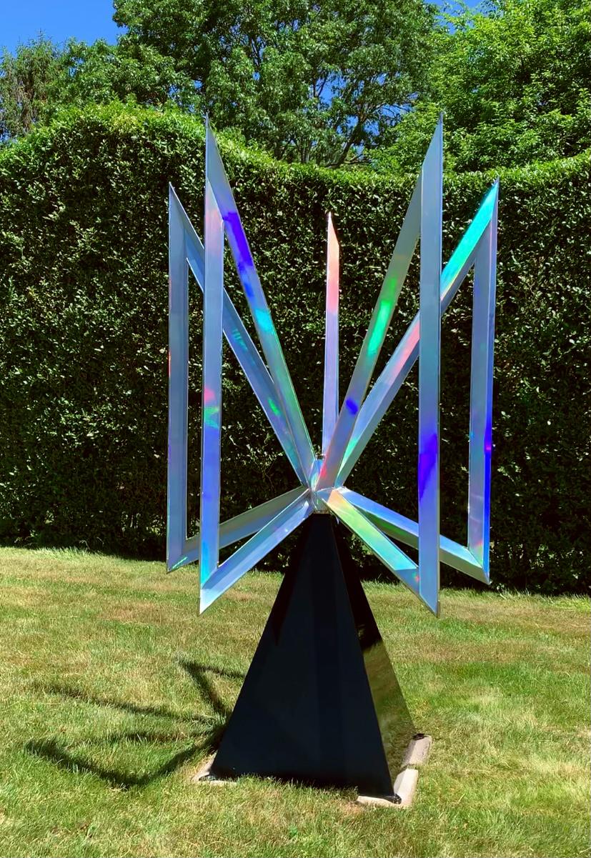 "Pulsar" Abstract Kinetic Holographic Metal Sculpture by Robert Perless