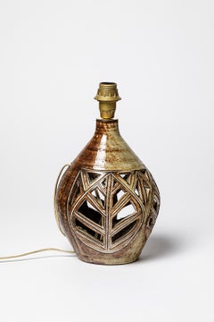 Robert Perrot Lámpara de sobremesa de cerámica de diseño del siglo XX, marrón y coloreada Vallauris